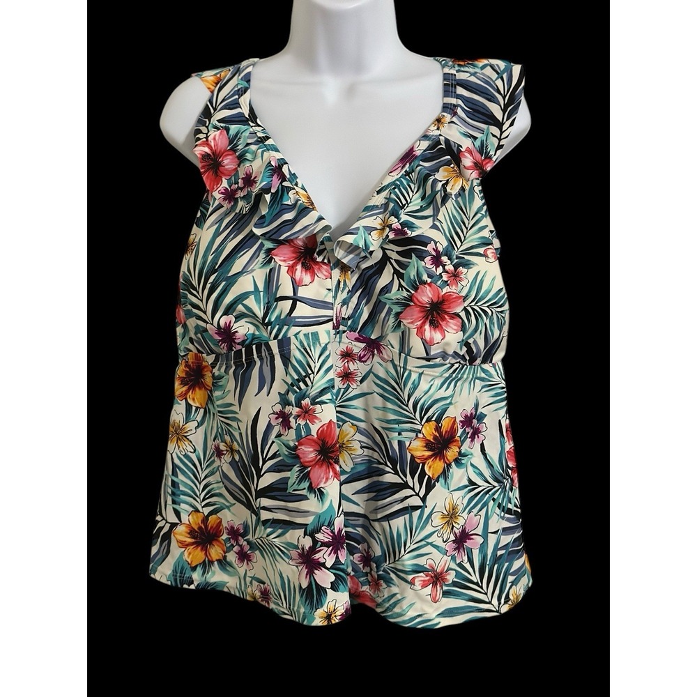 TIME AND TRU  WOMEN'S  3X PLUS SIZE TROPICAL  V-NECK TANKINI SWIMSUIT TOP